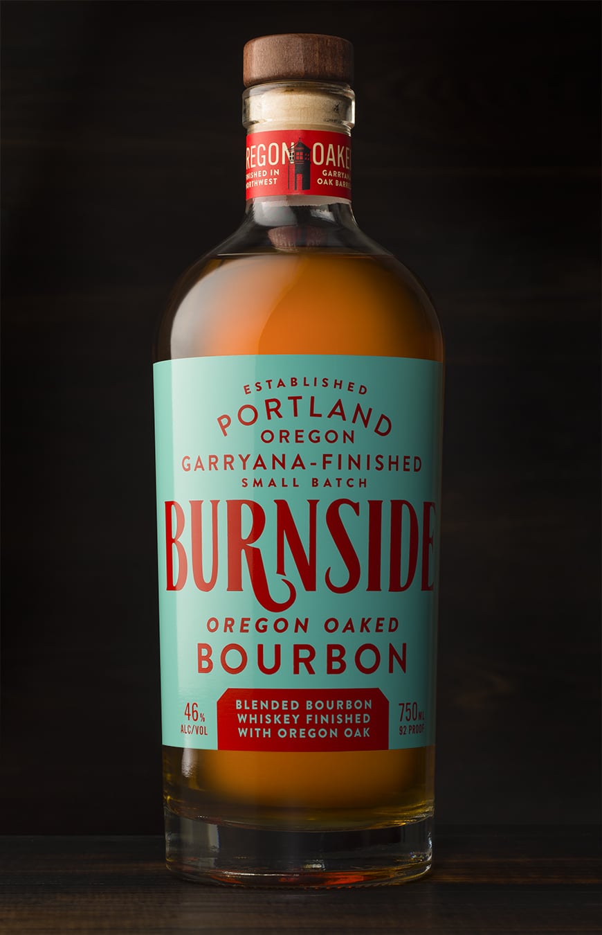 Burnside Whiskeys - spirits bottle design screen printed label