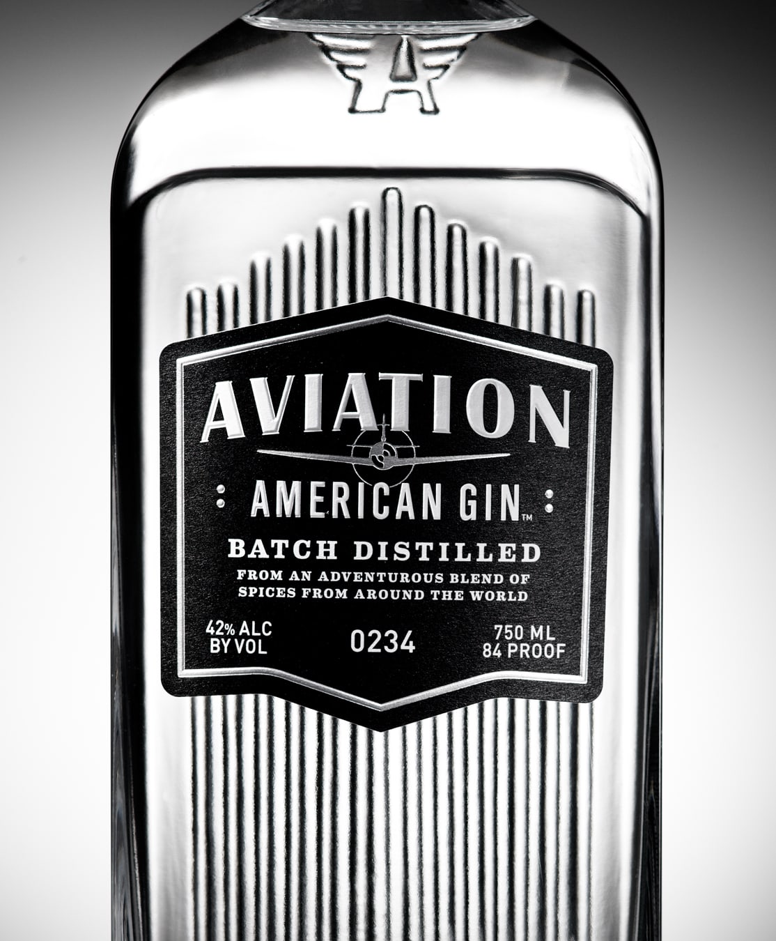 Aviation Gin - spirits bottle design label detai