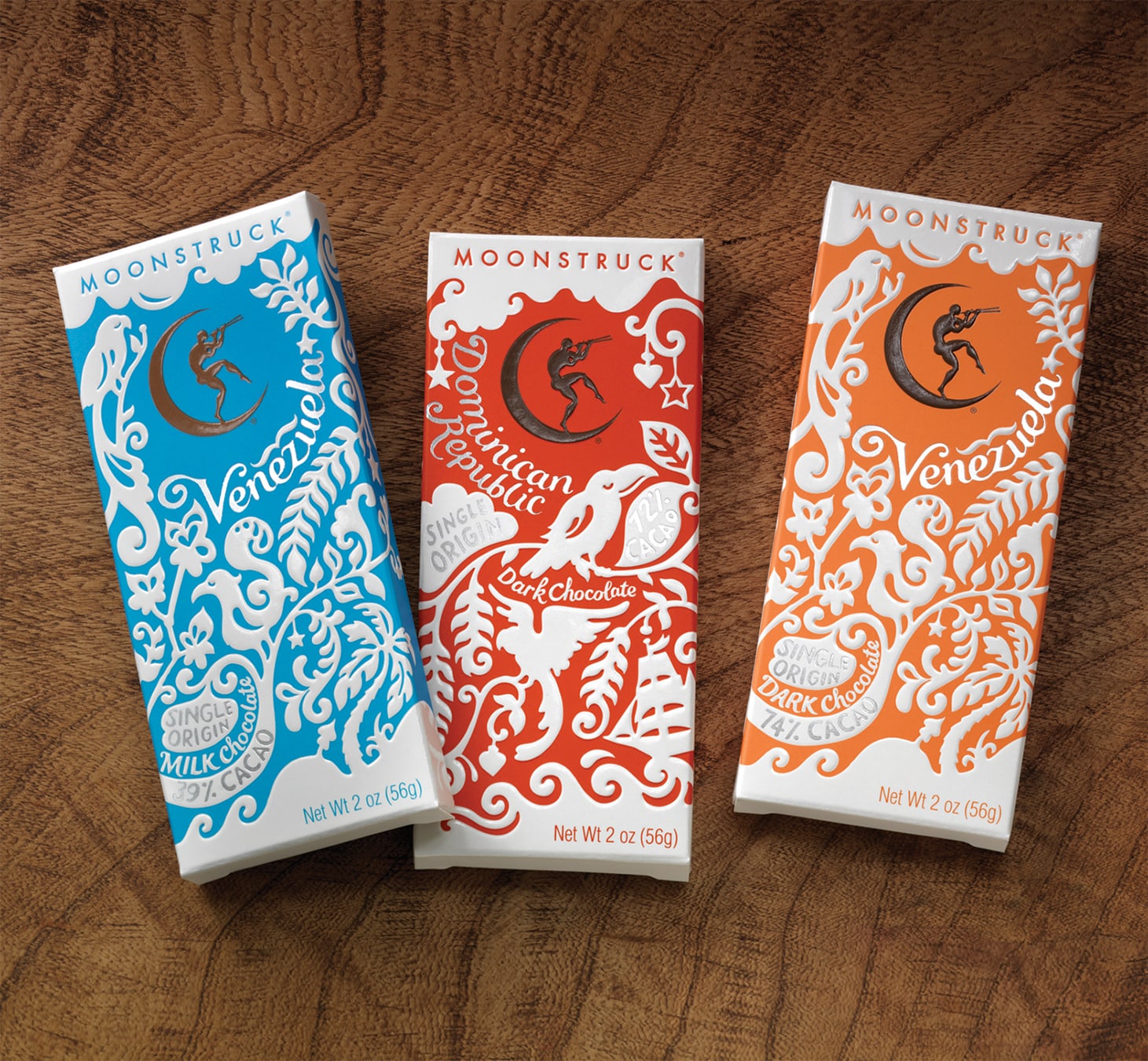 Moonstruck Chocolate single origin bar packaging design