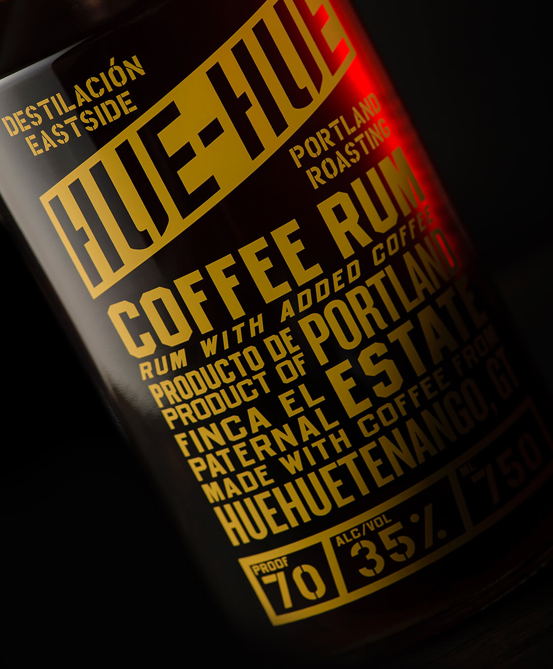 Hue-Hue Coffee Rum - liquor bottle design label detail