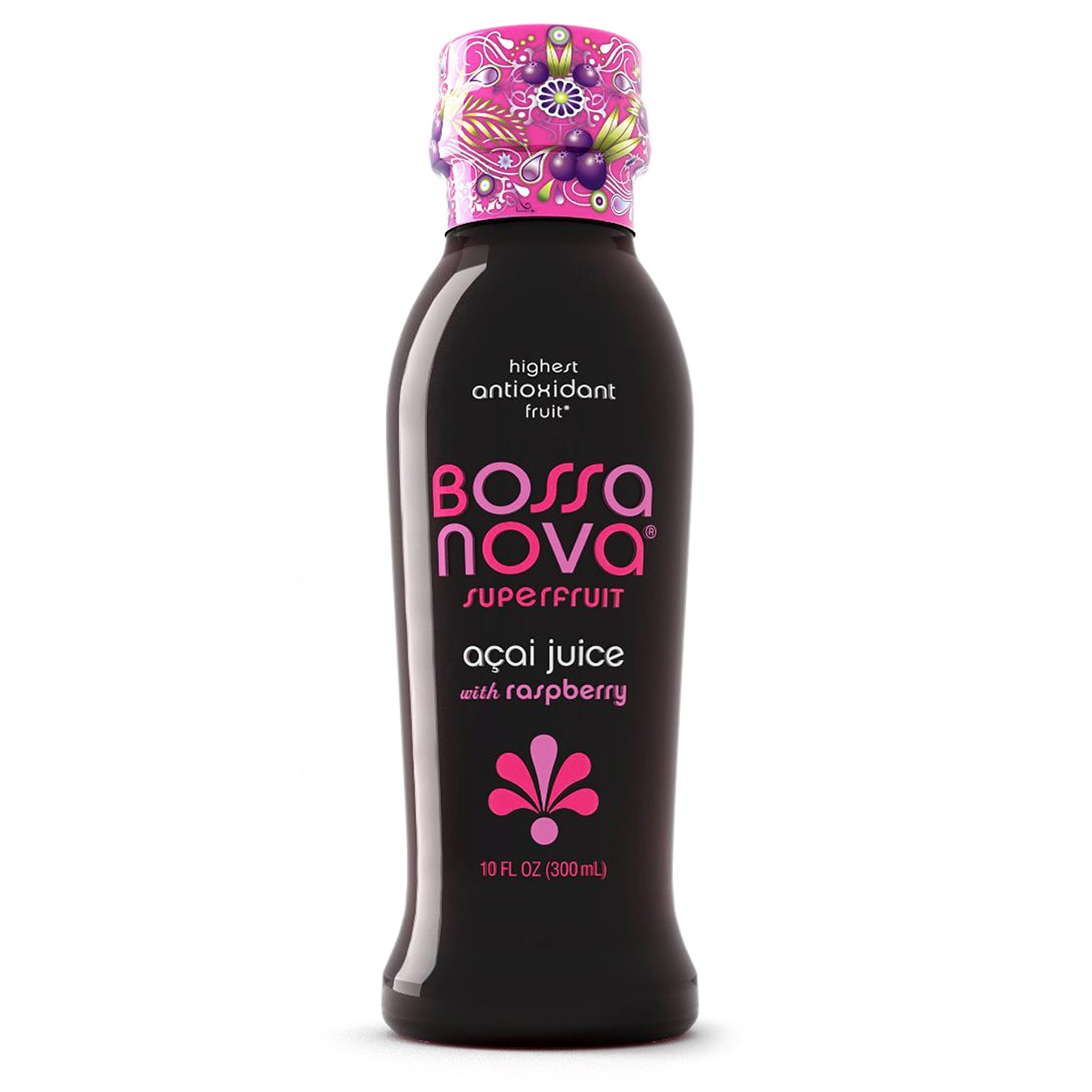 Bossa Nova Açai Raspberry juice bottle packaging design