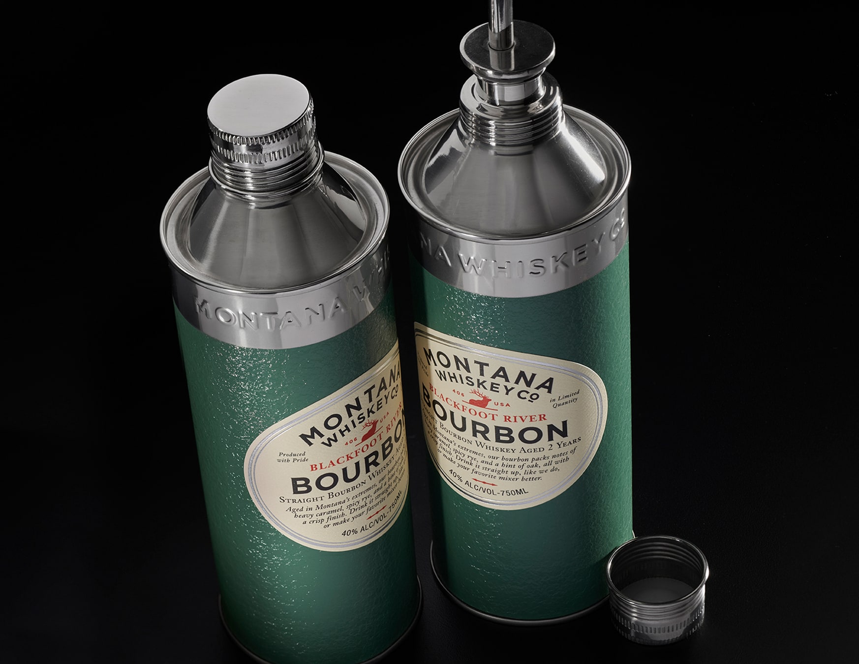 Montana Whiskey Co. Bourbon metal bottle group