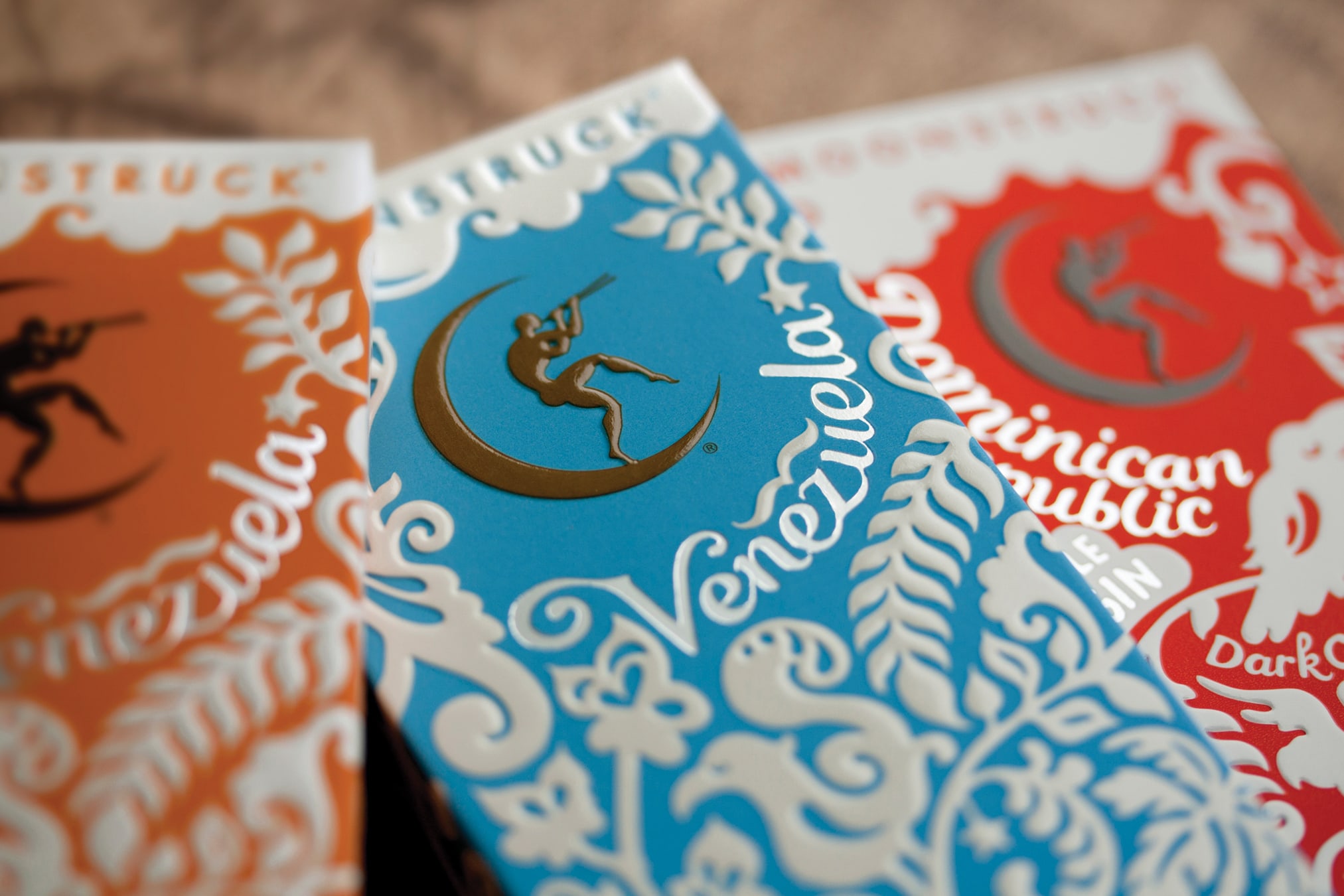Moonstruck Chocolate single origin bar packaging design