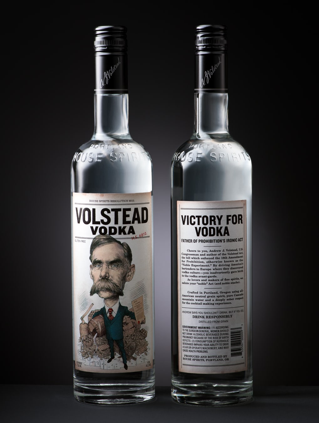 Volstead Vodka spirits packaging design front back detail