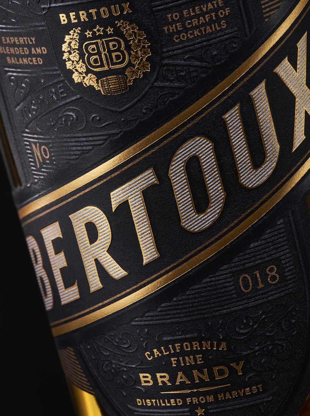 Bertoux Brandy - spirits bottle design label detail