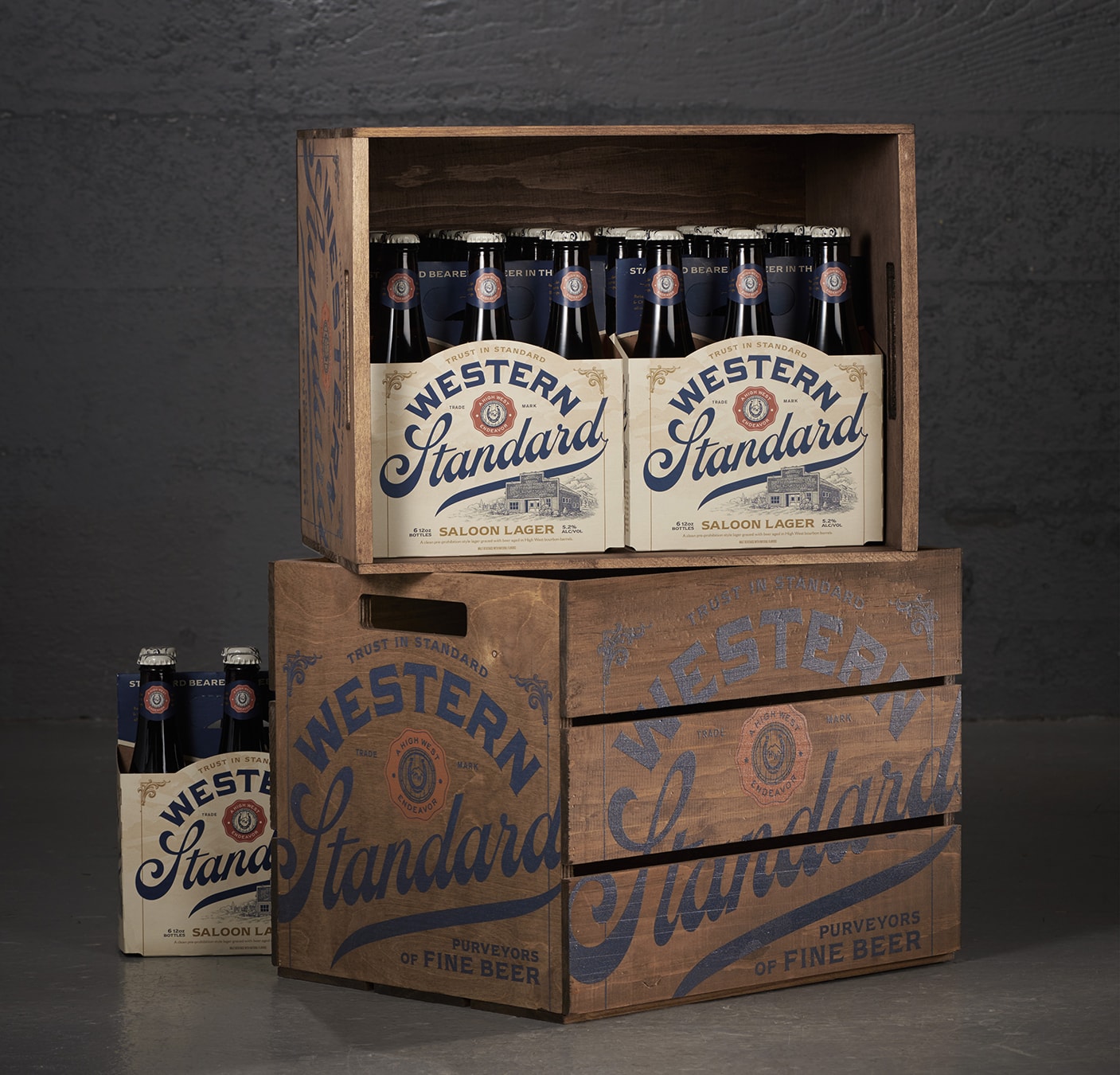 Western Standard branded wooden beer crate design