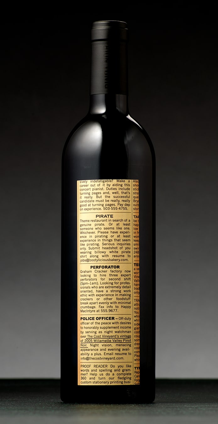 Cost Vineyards wine bottle packaging design