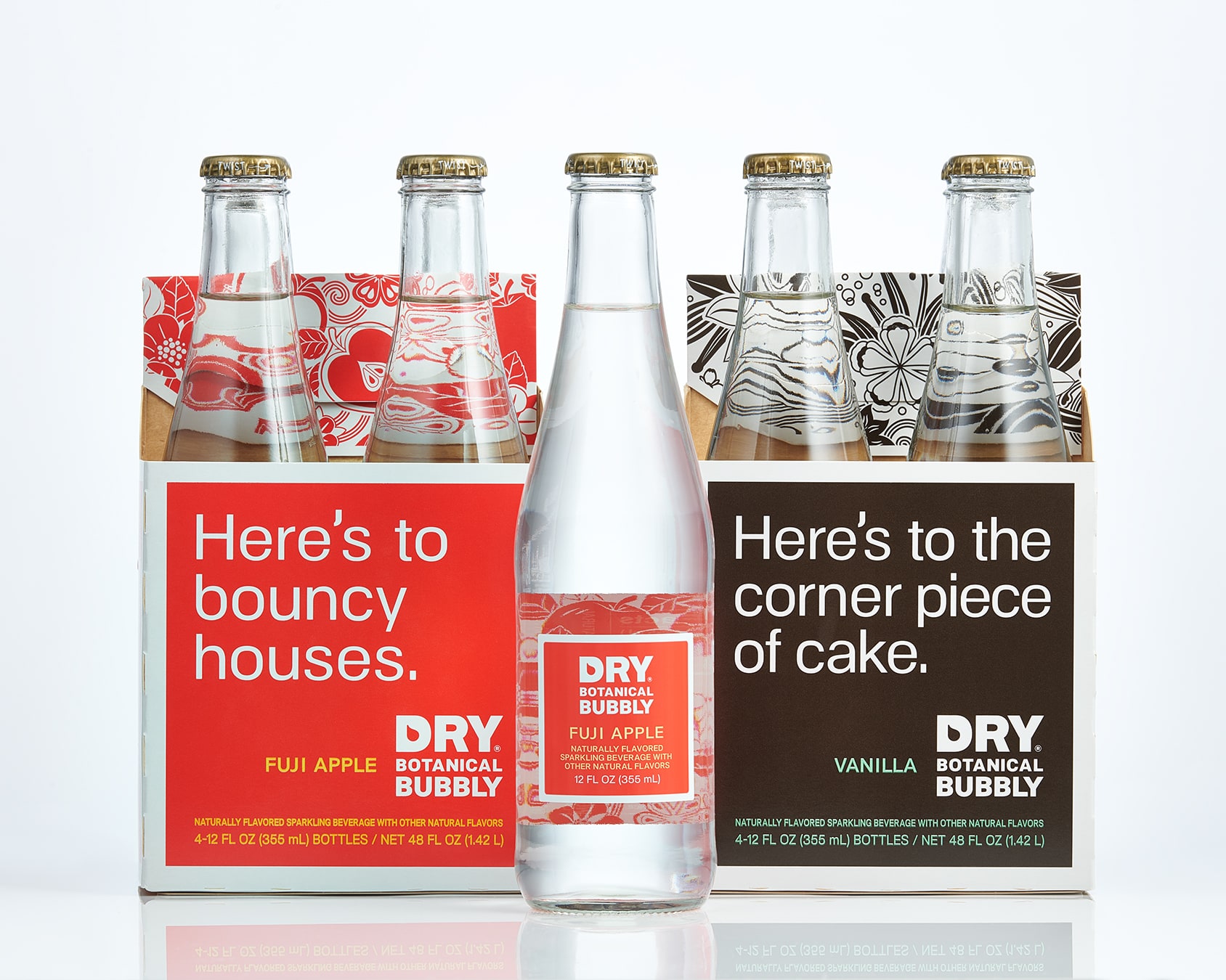Dry Botanical Bubbly package design Fuji Apple and Vanilla flavors