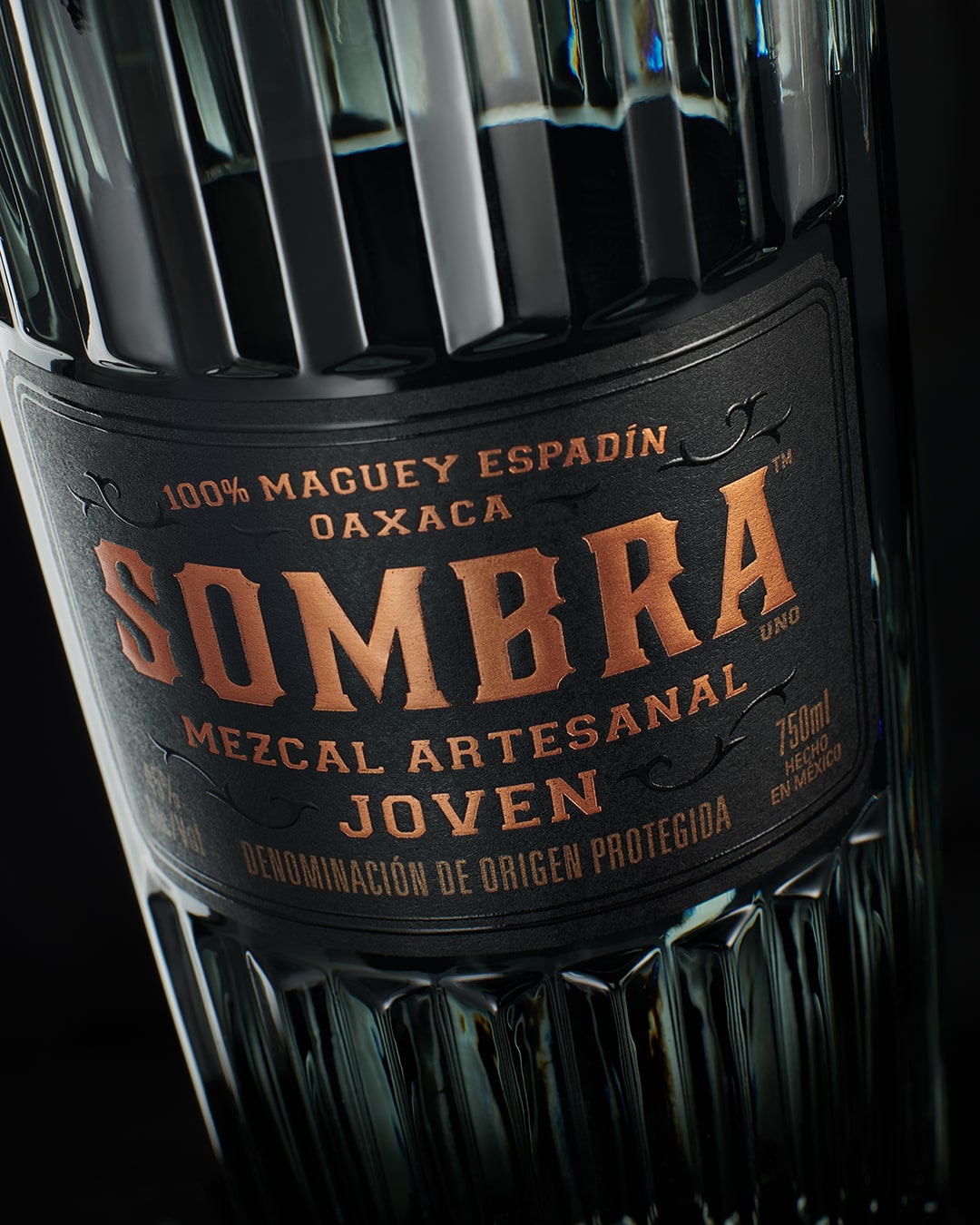Sombra mezcal bottle foil label design detail