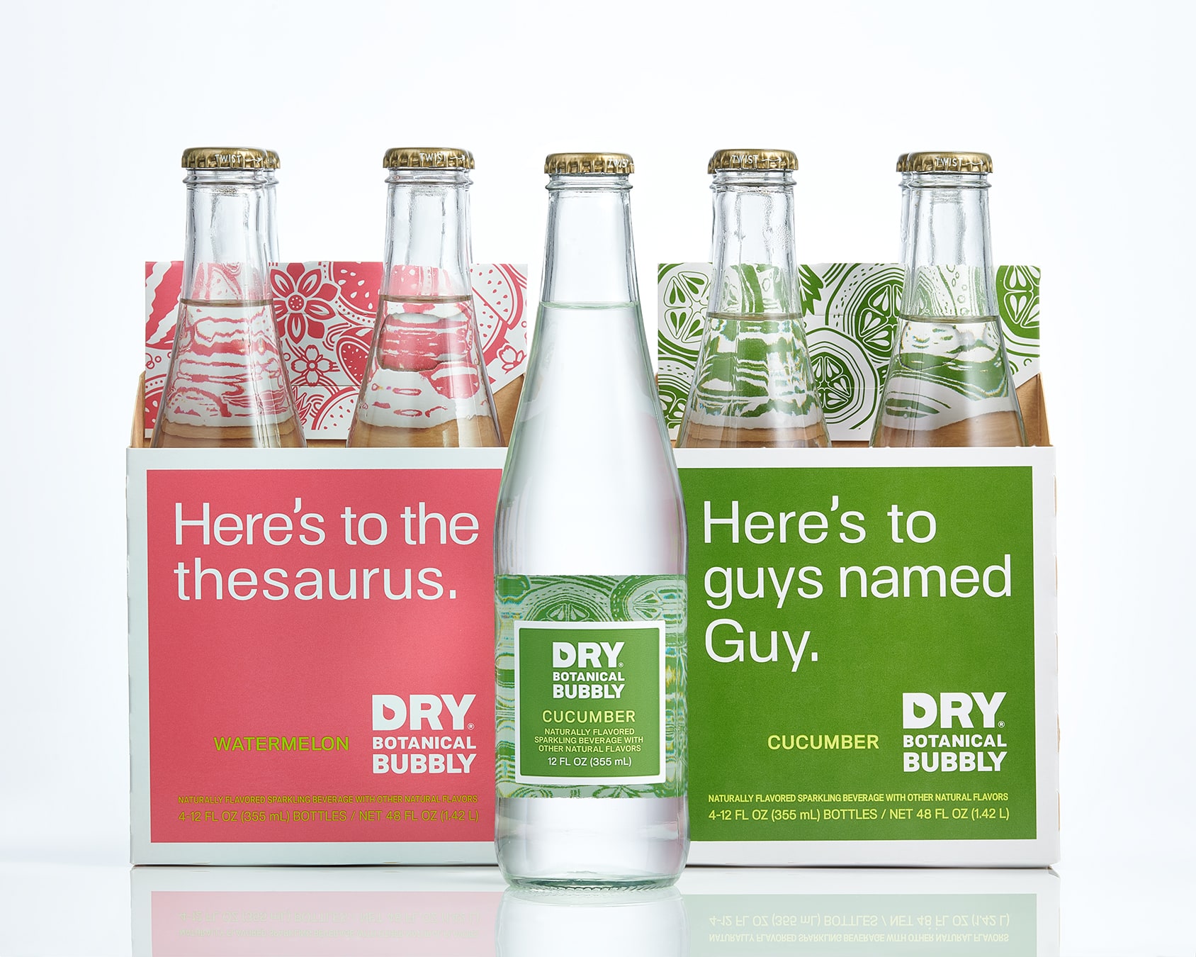 Dry Botanical Bubbly package design Watermelon and Cucumber flavors