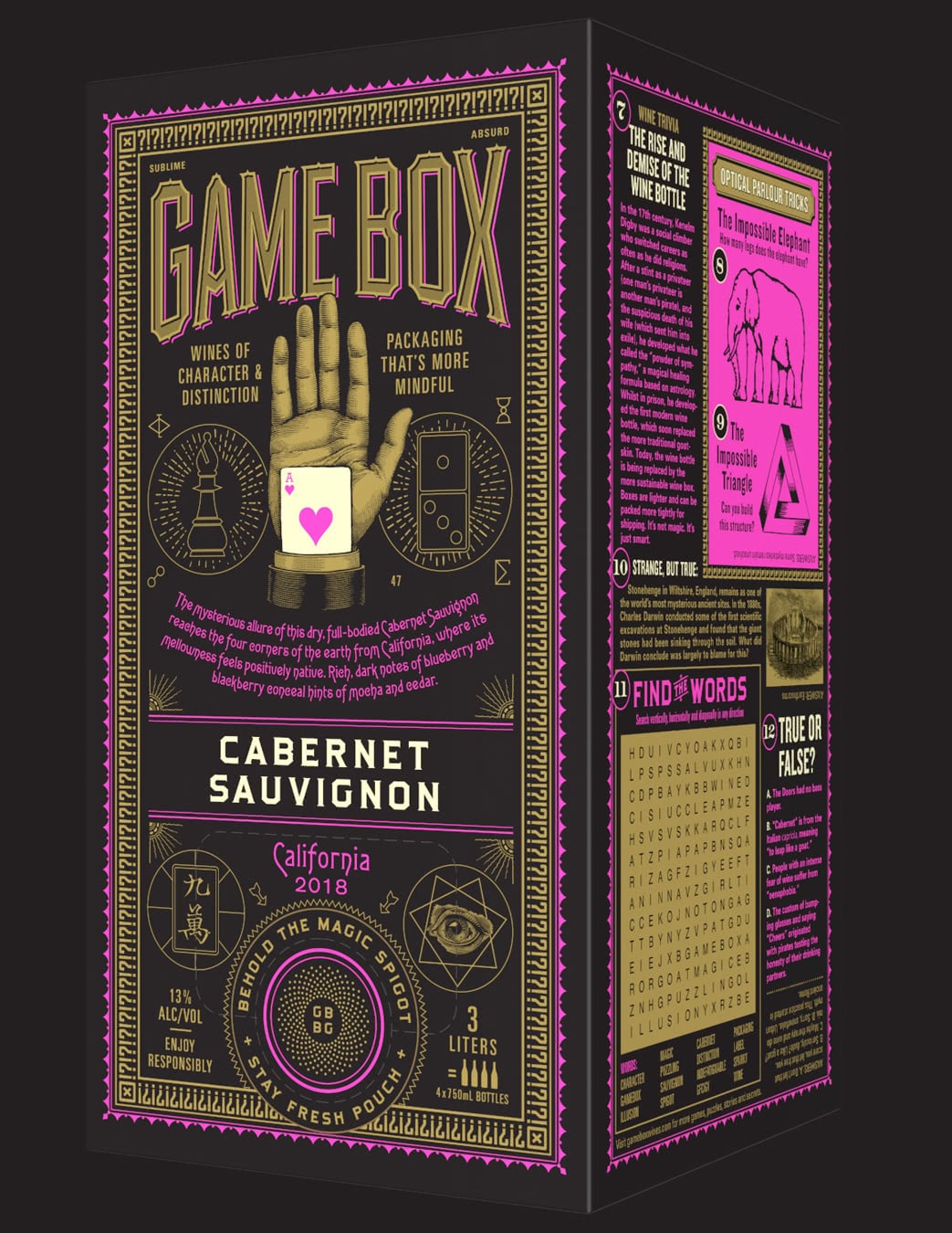 Game Box Wines Cabernet side panel design detail