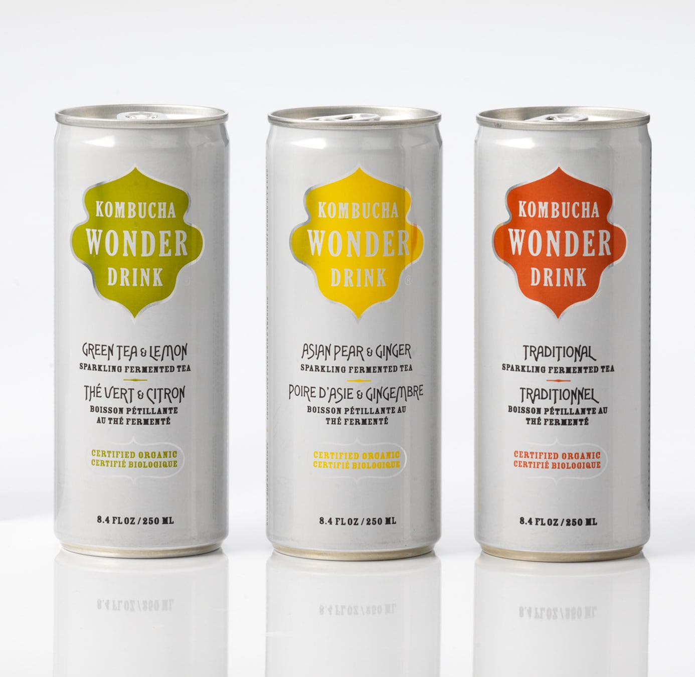 Kombucha Wonder Drink packaging design cans