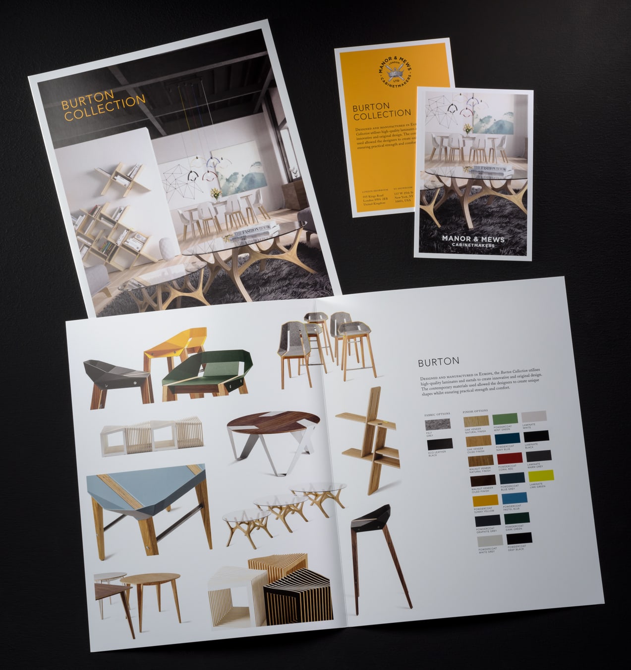 Manor & Mews identity collateral design folder brochure