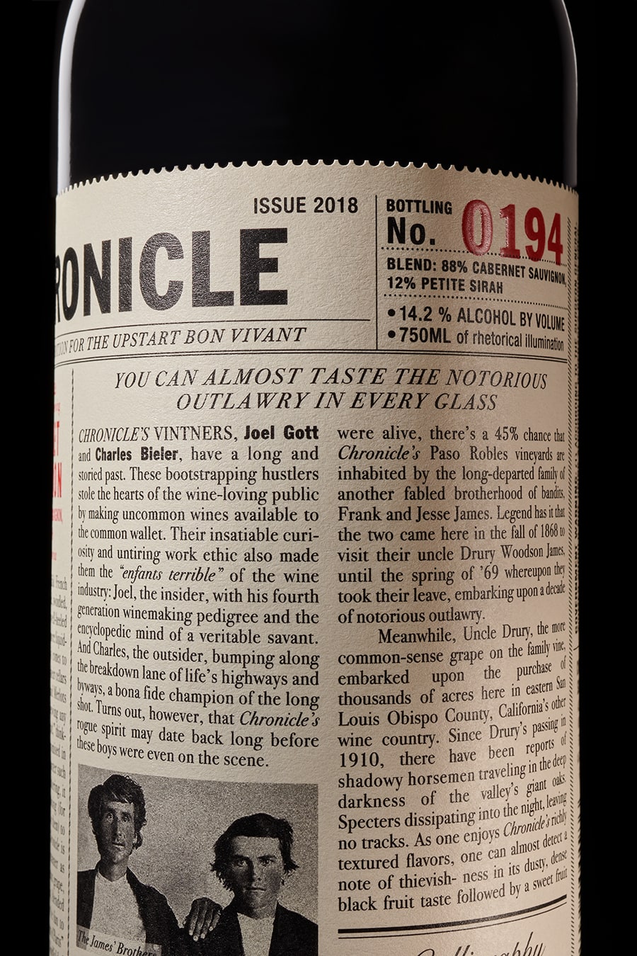 Chronicle Wine bottle label design detail