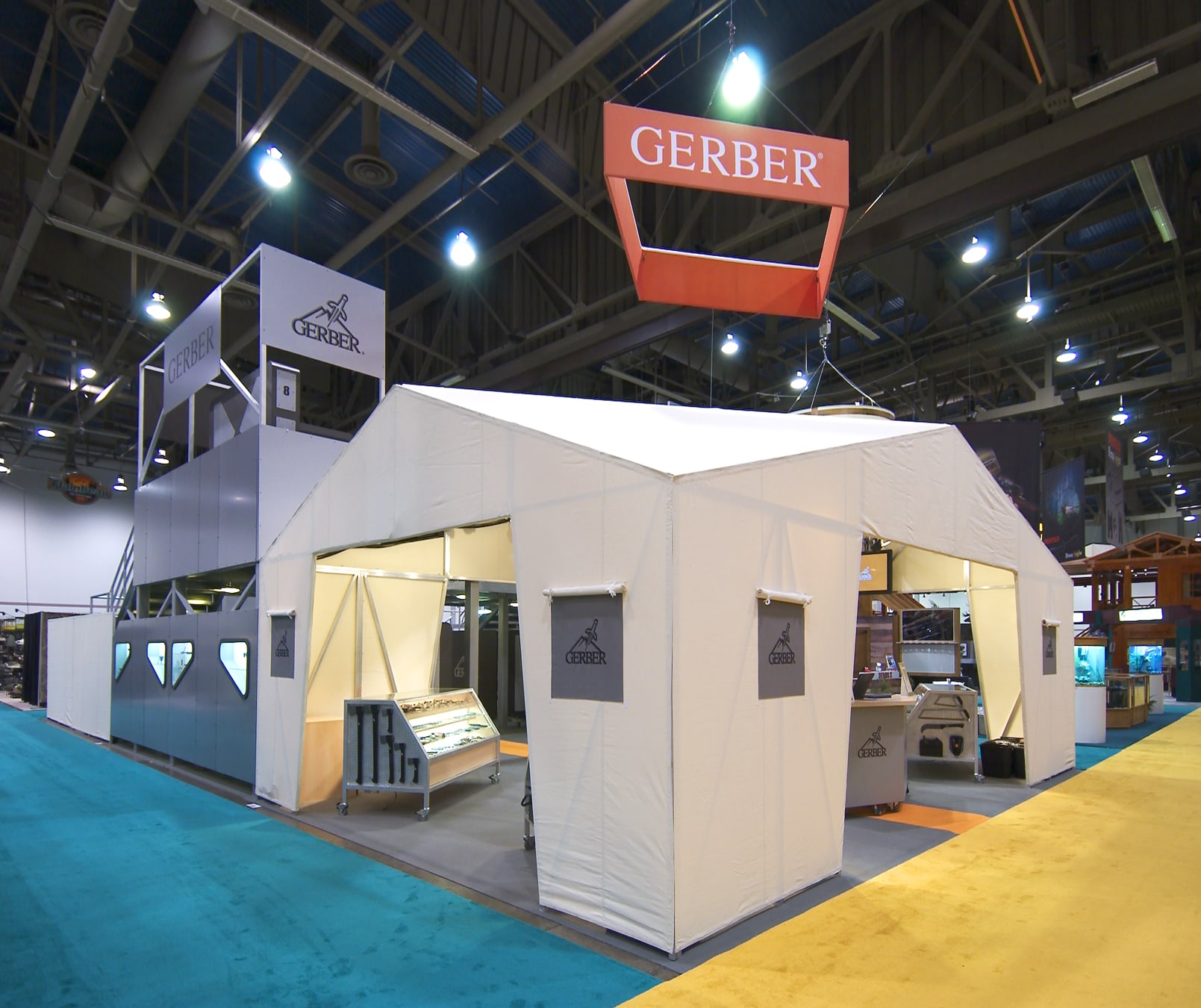 Gerber trade show exhibit design - front wide view