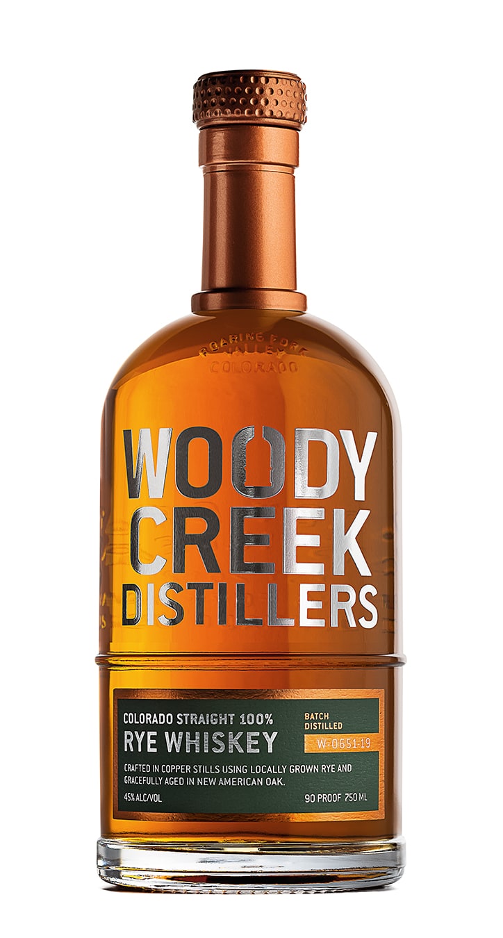 Woody Creek Distillers Rye Whiskey bottle design