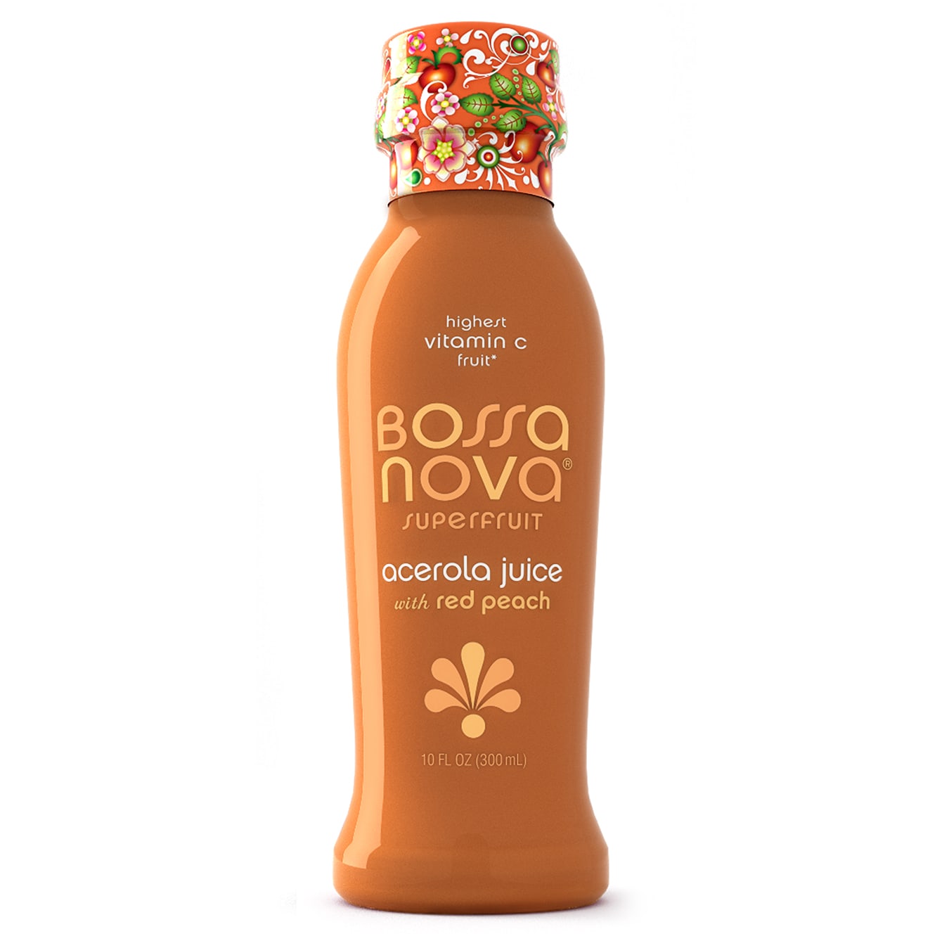Bossa Nova Super Acerola Peach juice bottle packaging design