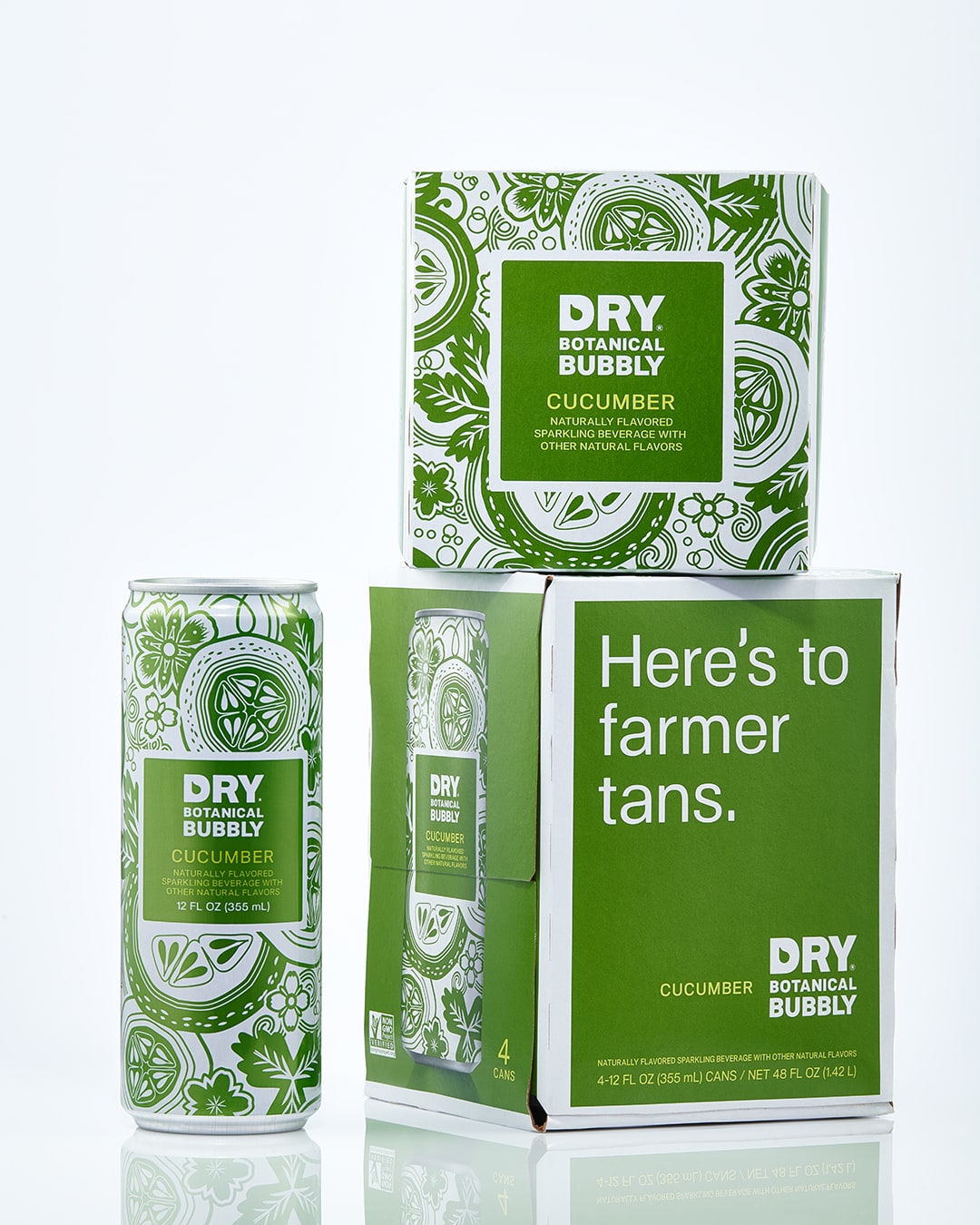 Dry Botanical Bubbly soda can and packaging design cucumber flavor