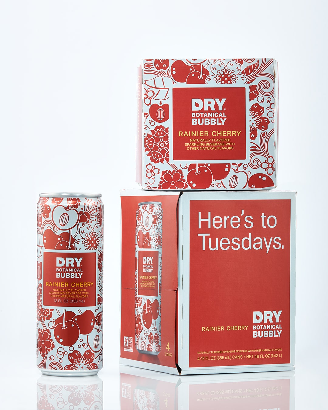 Dry Botanical Bubbly can and packaging design cherry flavor