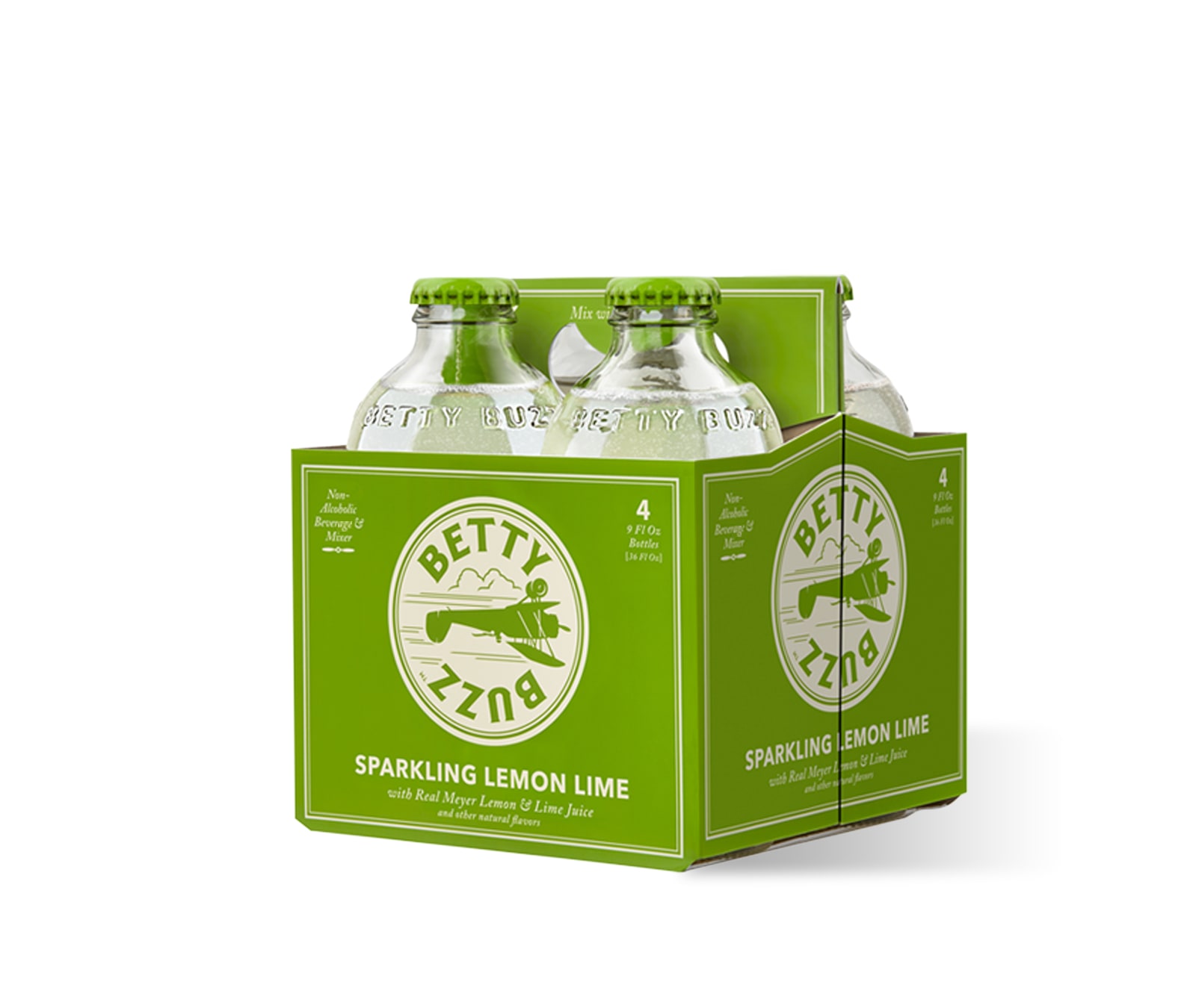 Betty Buzz Lemon lime 4-pack beverage packaging design