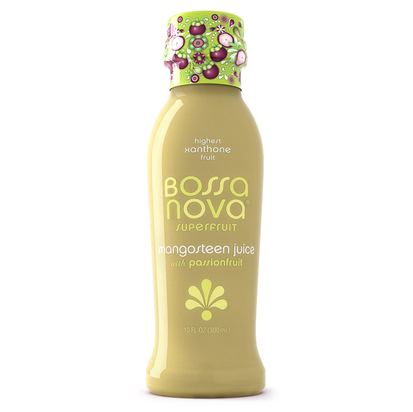 Bossa Nova Super Mangosteen Passionfruit juice bottle packaging design