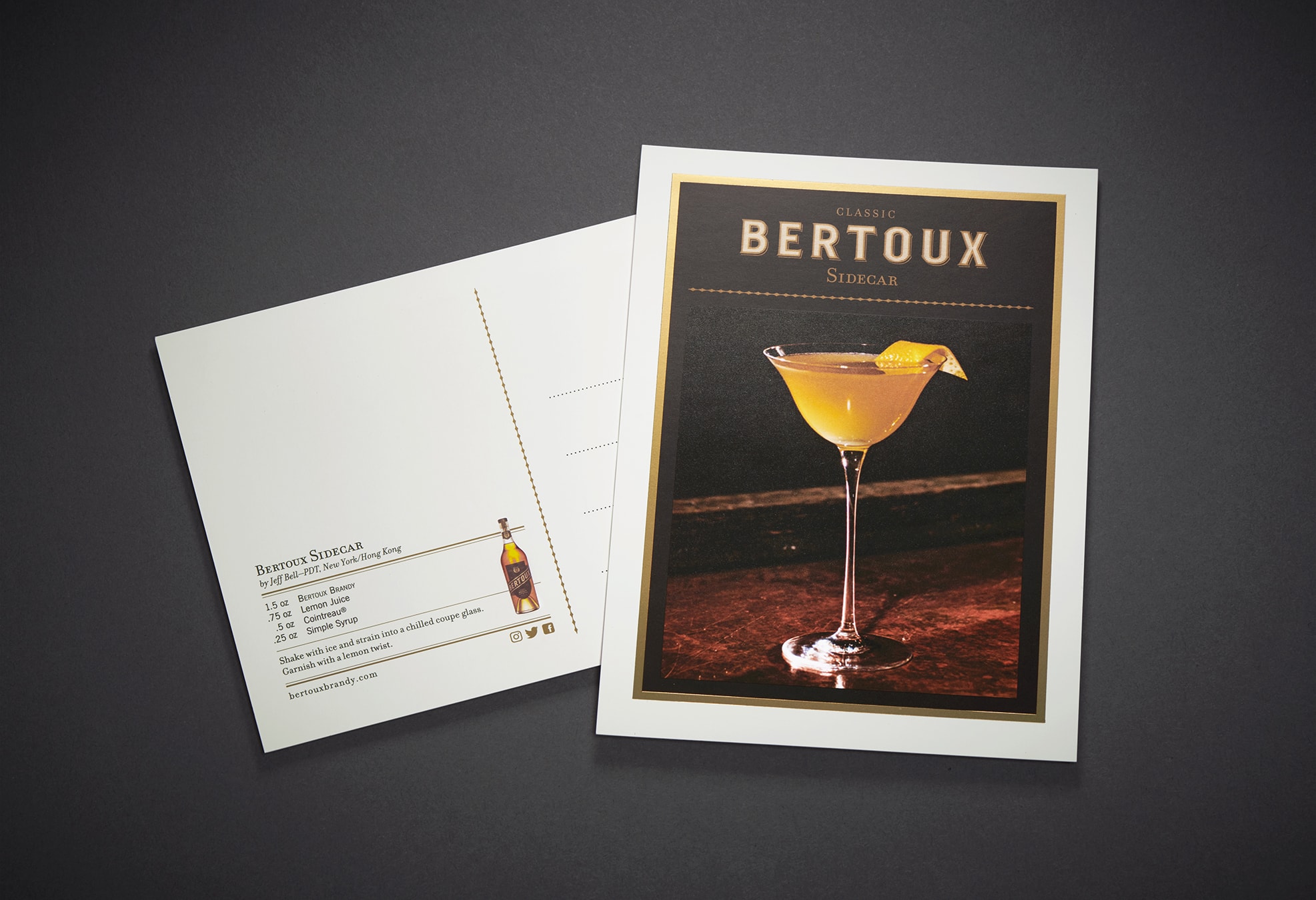 Bertoux Brandy - cocktail recipe postcard design