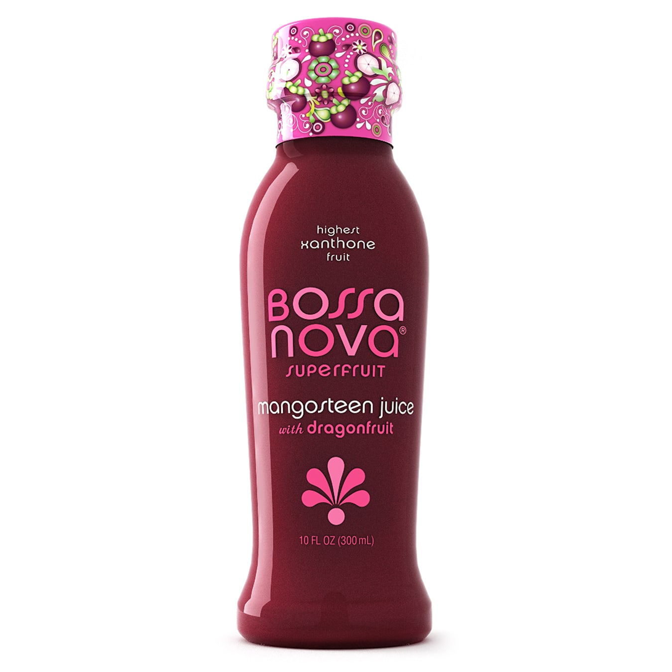 Bossa Nova Super Mangosteen Dragonfruit juice bottle packaging design
