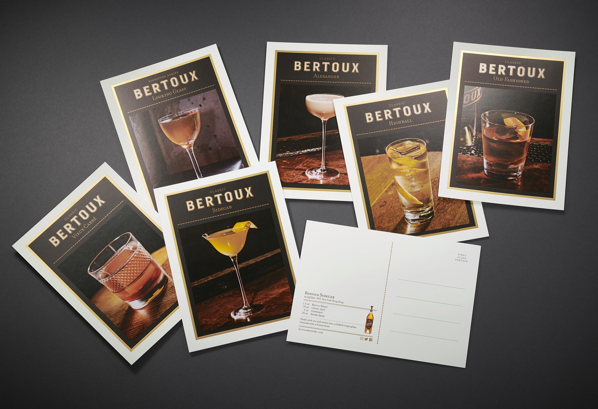 Bertoux Brandy - cocktail recipe postcards group
