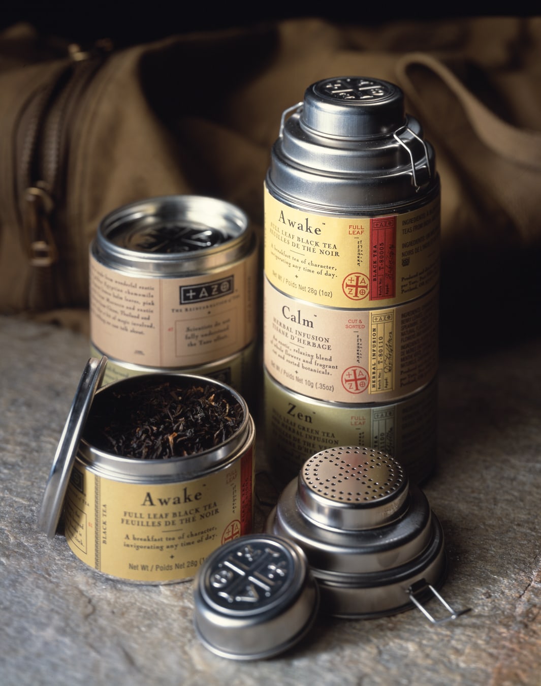 Tazo Tea packaging design infuser tin stack