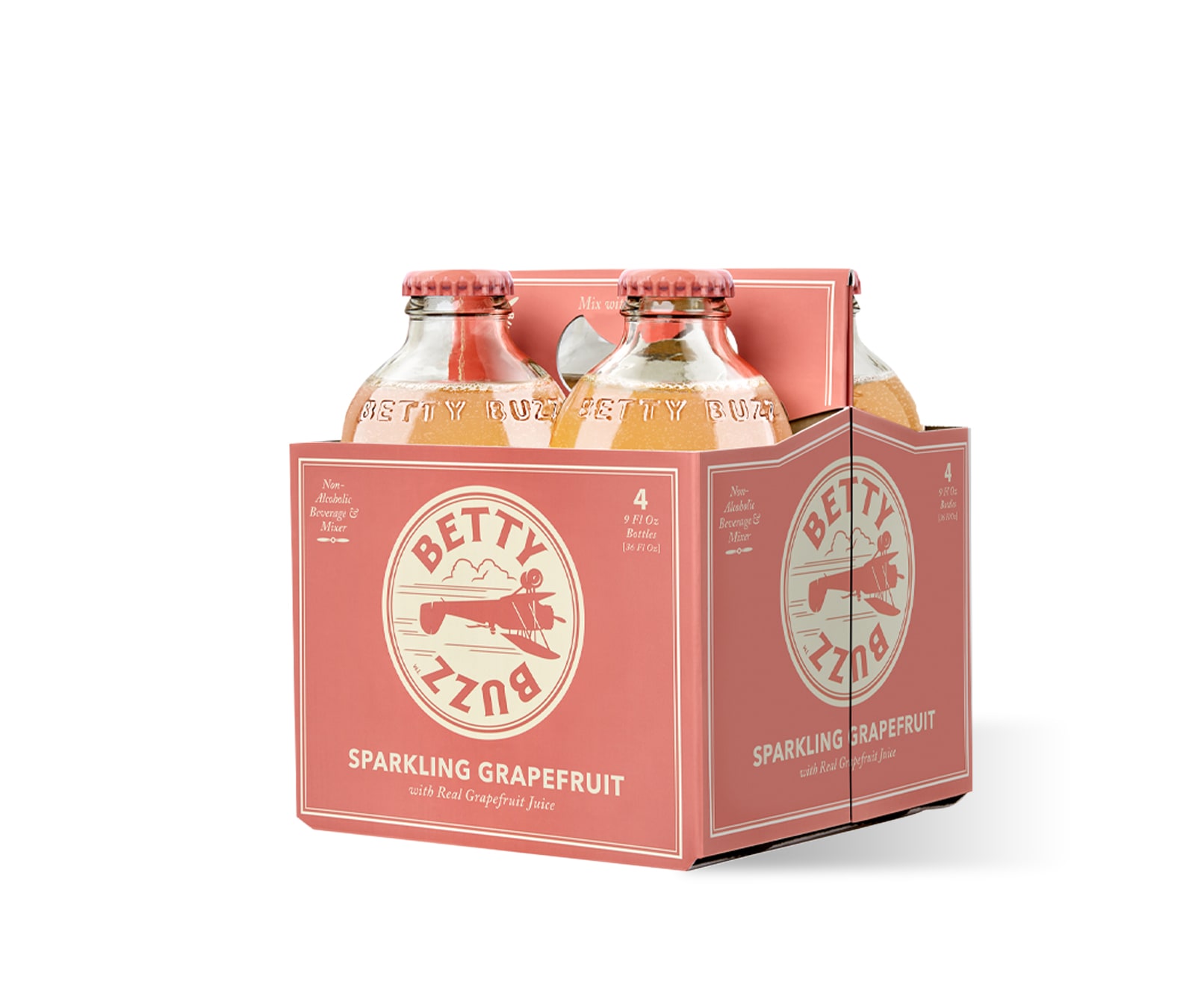 Betty Buzz Grapefruit 4-pack beverage packaging design