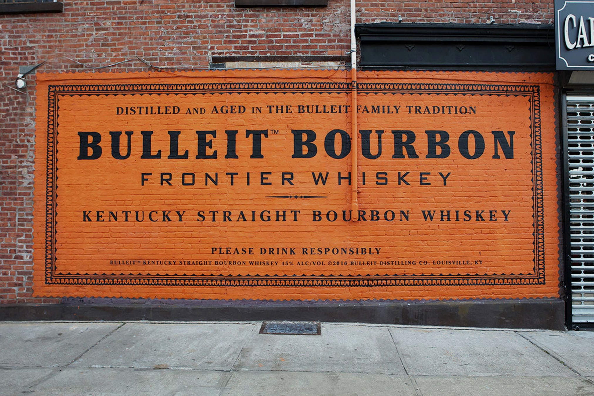 Bulleit Bourbon painted wall sign advertising design