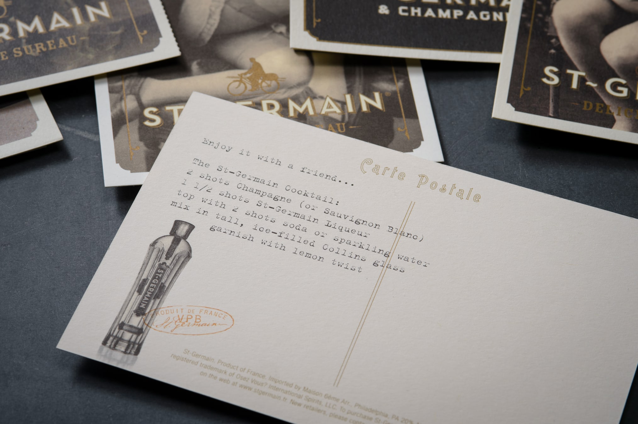 St-Germain spirits promotions recipe card design