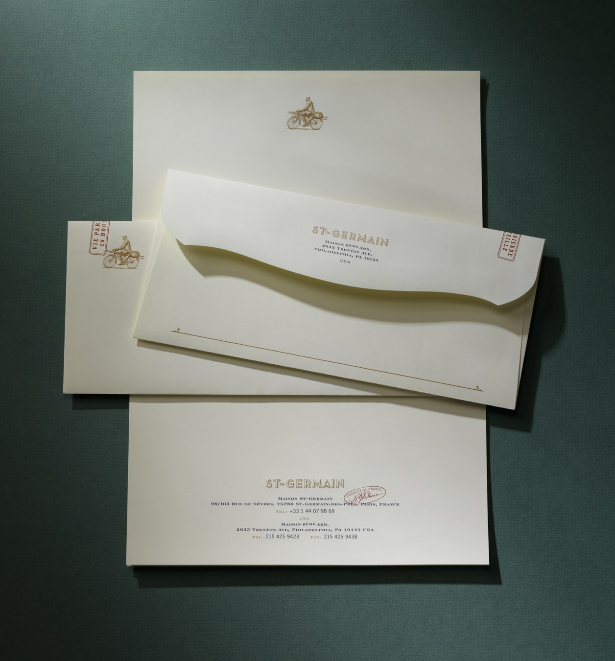 St-Germain spirits identity design collateral letterhead and envelope