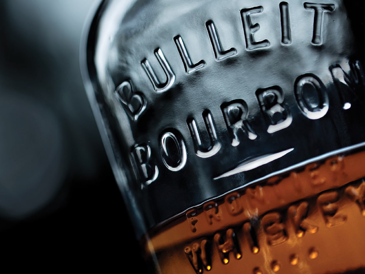 Bulleit Bourbon bottle design closeup