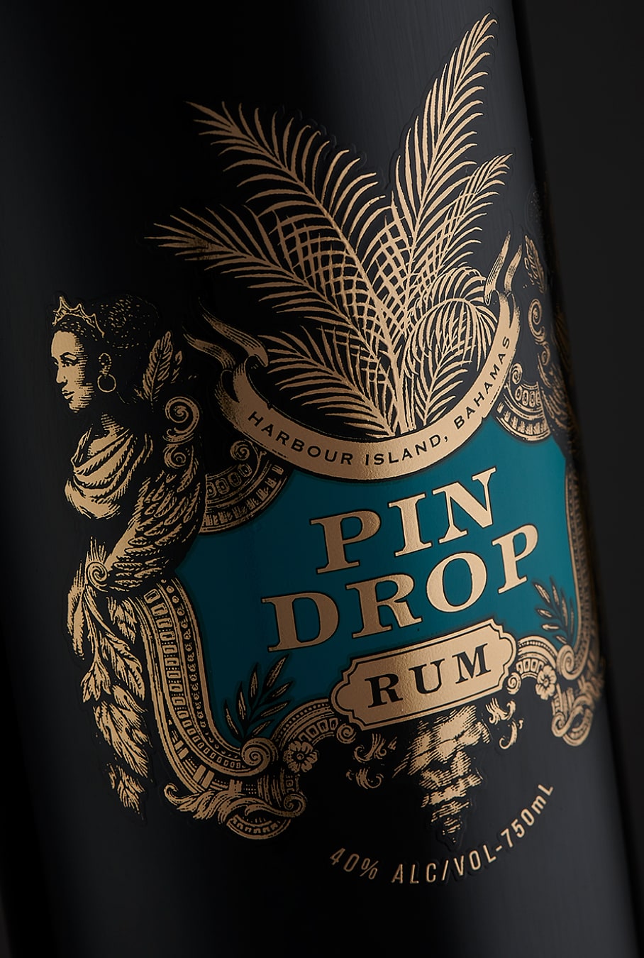 Pin Drop Rum bottle front closeup